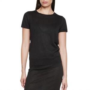 NEW ENZA COSTA costa lamé short sleeve sweater in black